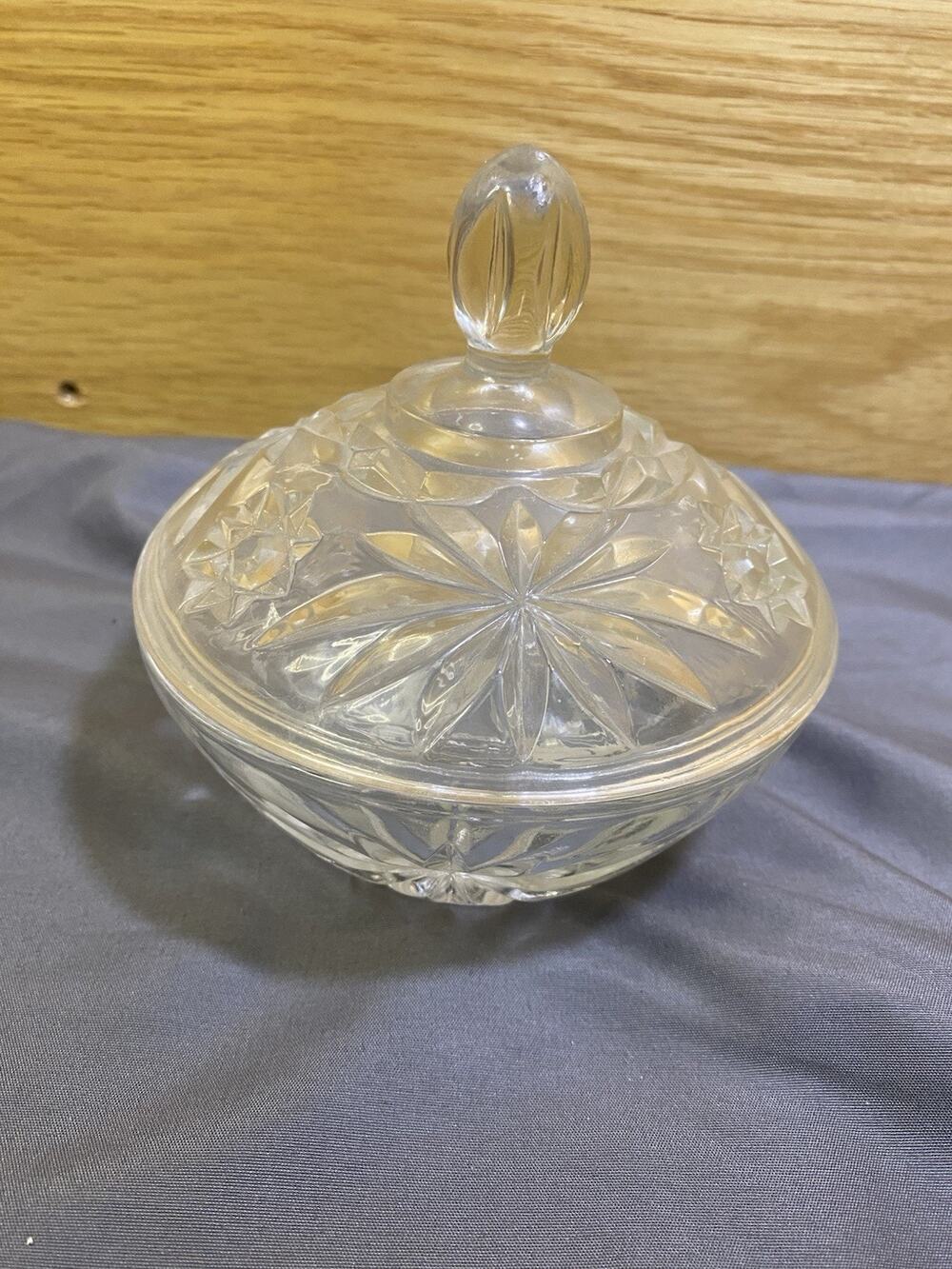 Vintage Anchor Hocking Star Of David Clear Glass 5” Covered Candy Dish VTG W/Lid